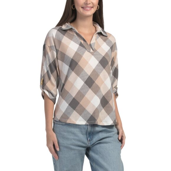 ROBERT LOUIS Multi Collared Henley Top With Sleeve Buckle Trim - Picture 1 of 2